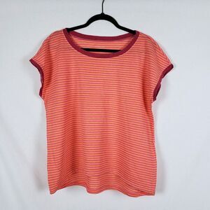 Eileen Fisher Striped Linen Shirt Womens M Orange Scandi Beach Resort Natural
